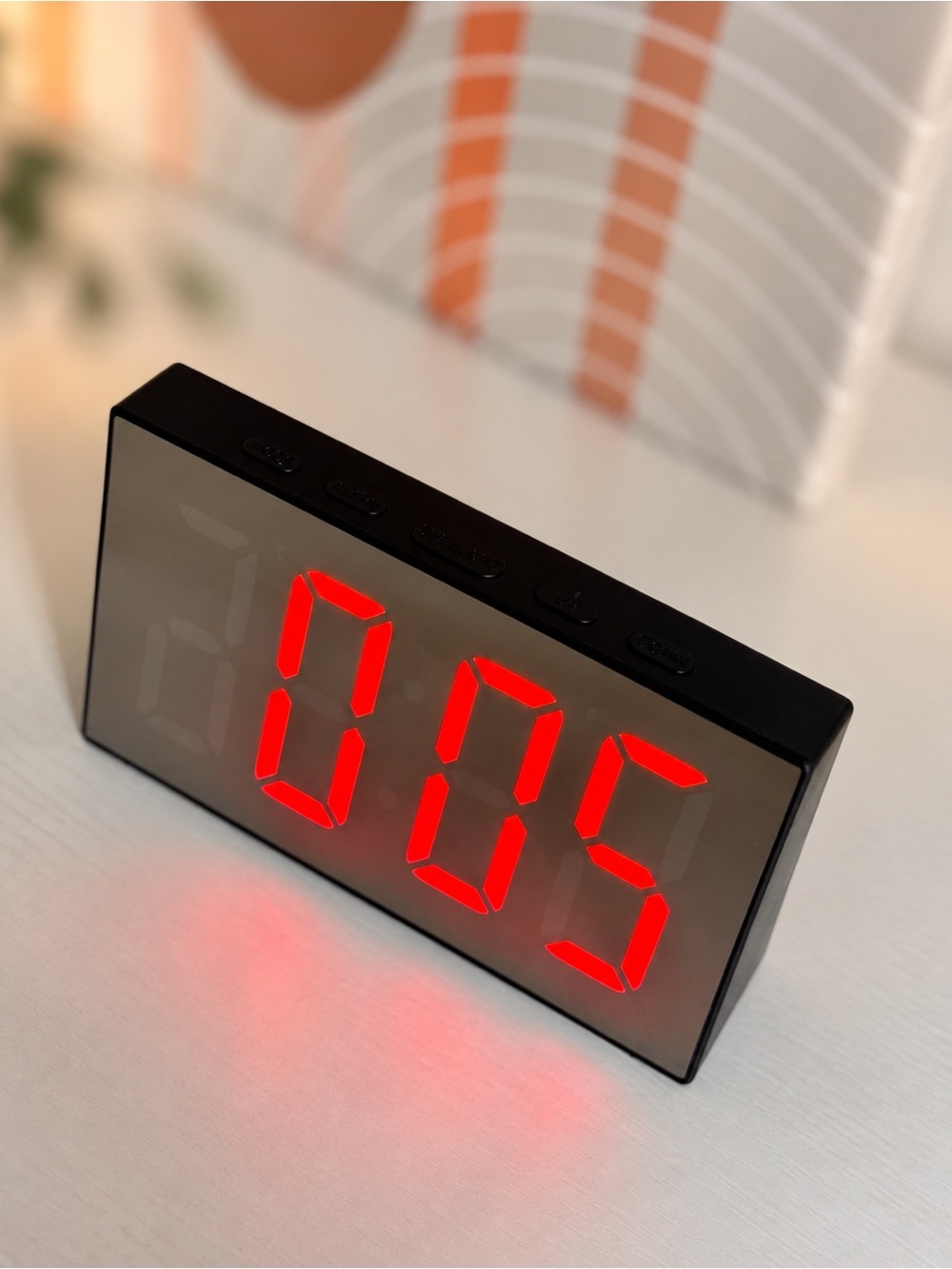 Compact LED Alarm Clock with Red Display - Black